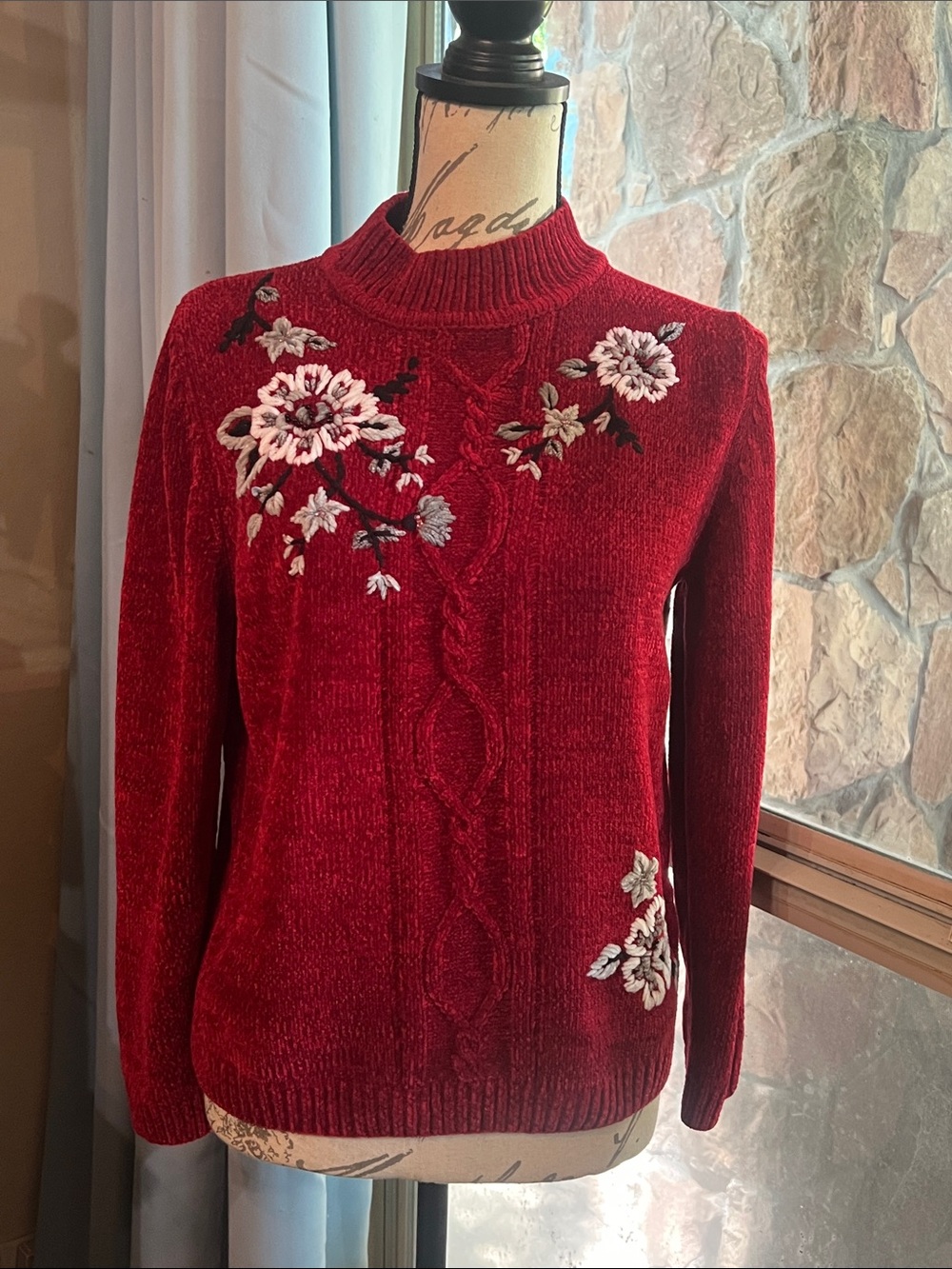 Women’s Alfred Dunner Red Embroidered Cowl Neck Sweater